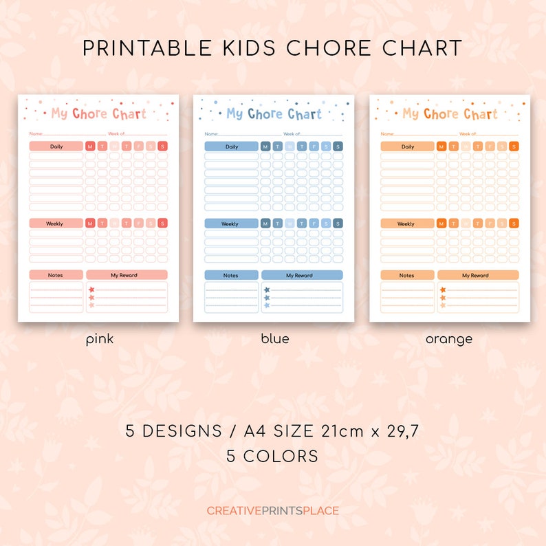 Printable Kids Chore Chart, Daily Weekly Monthly Chores ...
