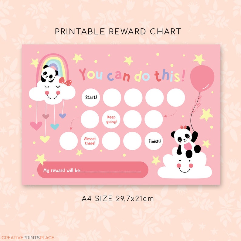 Printable Panda Reward Chart for Girls, Girl's Sticker Chart, Instant ...