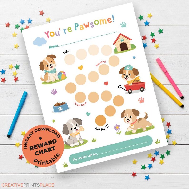 Puppy Reward Tracker for Kids, Printable Behavior Chart, Good Habits ...