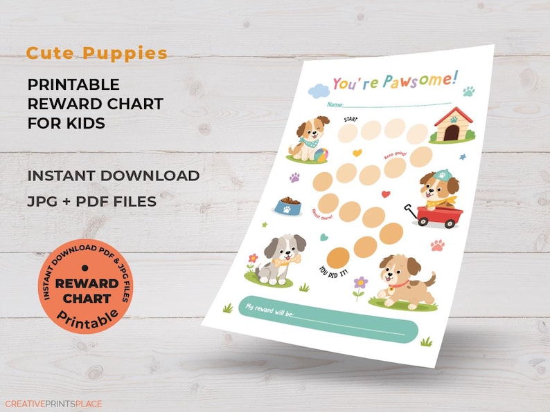 Puppy Reward Tracker for Kids, Printable Behavior Chart, Good Habits ...