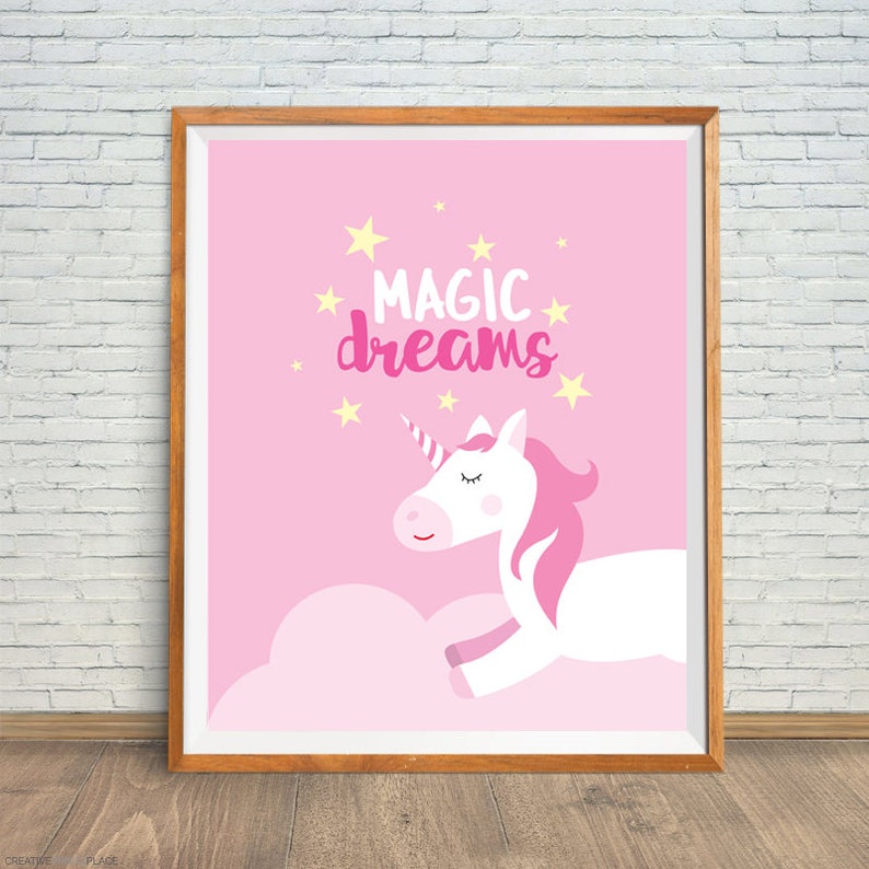 pink unicorn print pink nursery decor magic unicorn art etsy