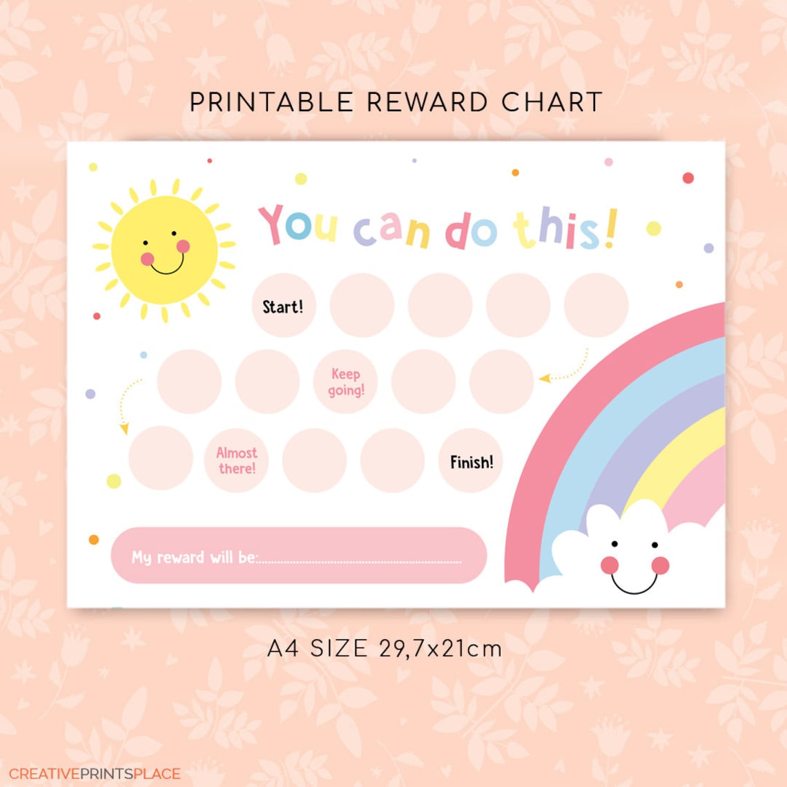 Printable Rainbow Sun Reward Chart for Girls, Girl Sticker Chart