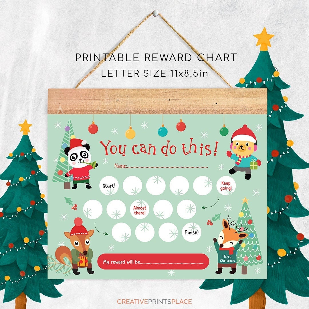 Printable Christmas Sticker Reward Chart, Christmas Animals Reward ...