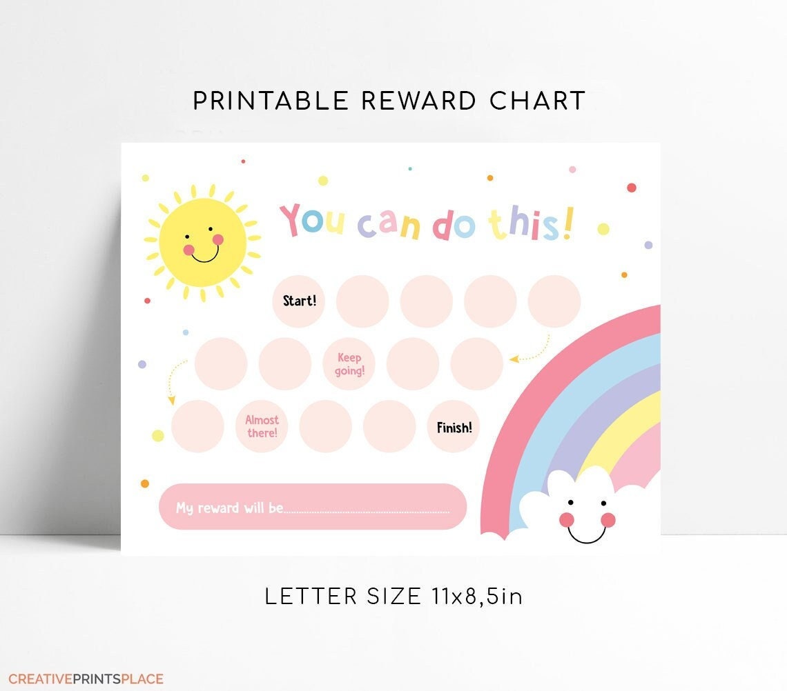 Printable Rainbow Sun Reward Chart For Girls, Girl Sticker Chart, Instant Download Reward Chart, Toddlers Routine, Potty Training Charts