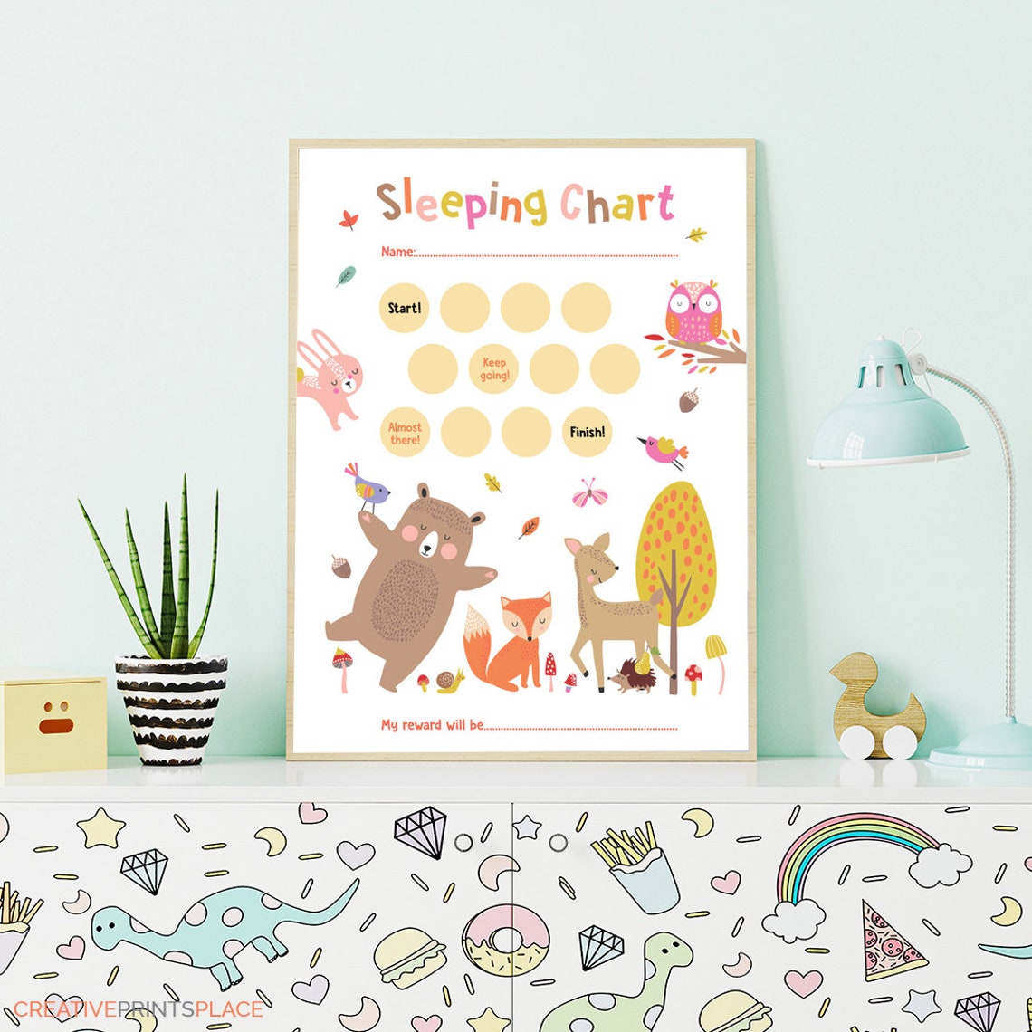 Printable Woodland Animals Sleeping Chart, Sleep Sticker Charts, Sleep