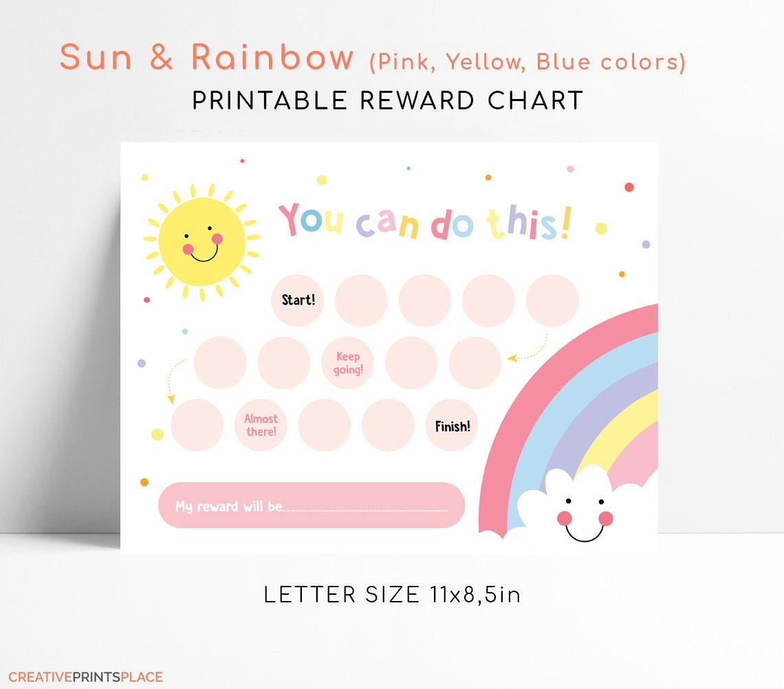 Sun Rainbow Reward Chart BUNDLE, Girls Reward Chart, Boys Reward Chart ...
