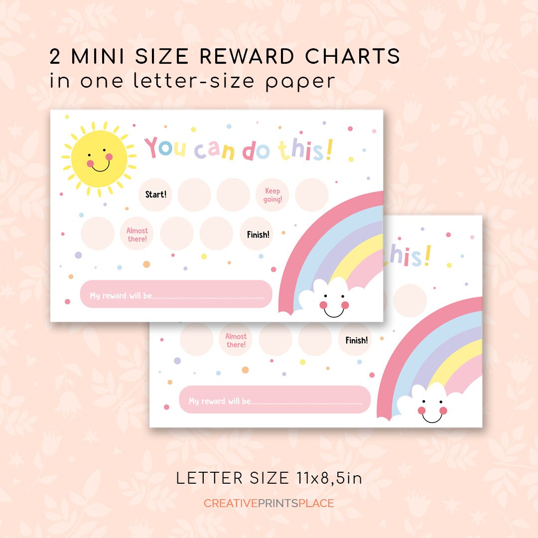 Mini Size Printable Pink Rainbow Sun Reward Chart, Girl's Sticker Chart ...