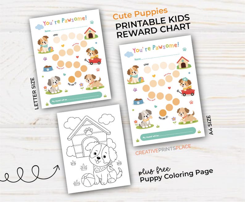 Puppy Reward Tracker for Kids, Printable Behavior Chart, Good Habits ...