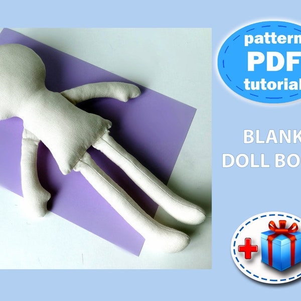 Rag Doll Sewing Pattern & Tutorial PDF, 13"/35 cm Blank doll body pattern to sew Cloth Doll step by step guide Primitive doll patterns