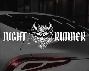 Calcomanía de máscara Oni japonesa de Night Runner, pancarta para parabrisas, pegatina JDM
