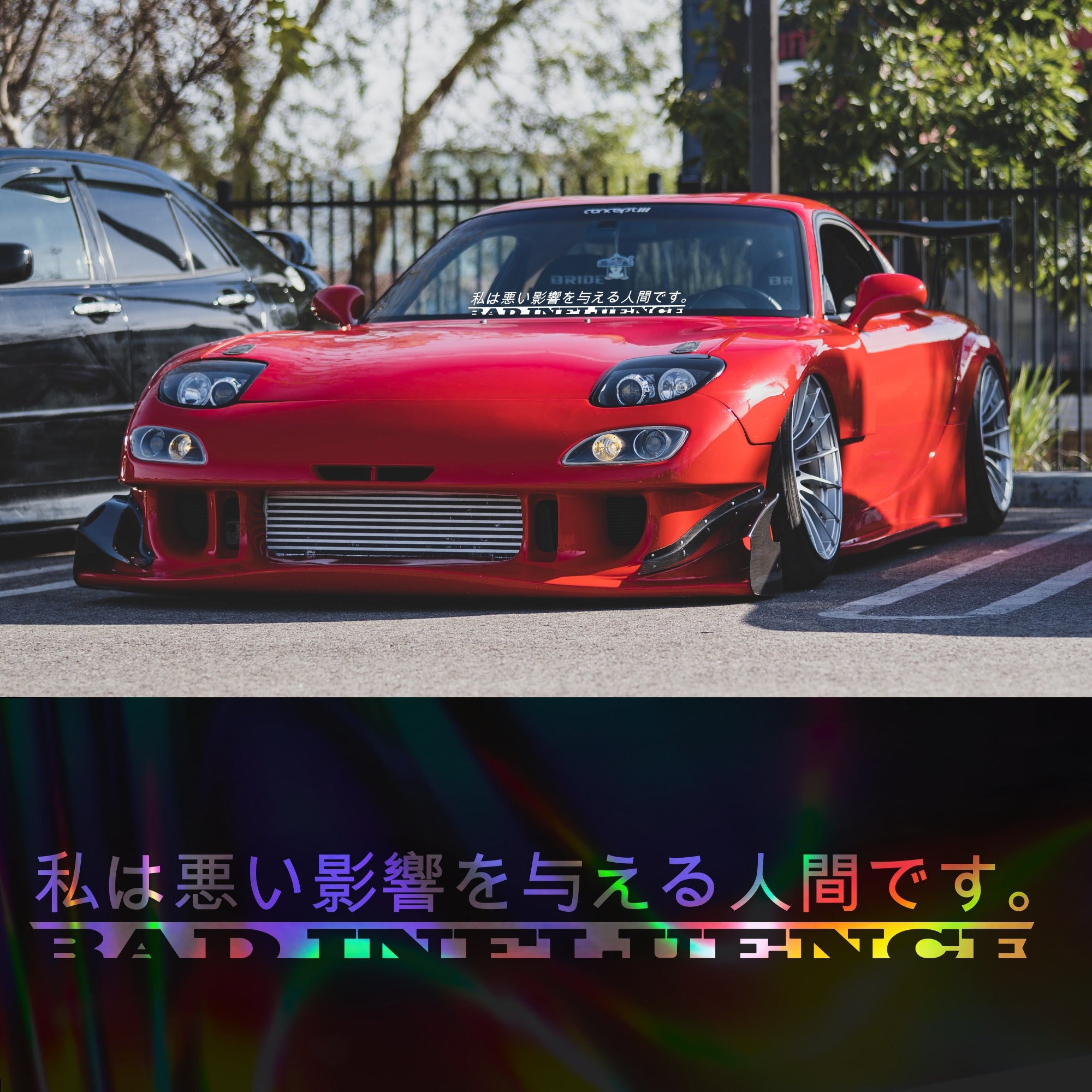 Má influência no decalque japonês para-brisa banner decalque adesivo JDM