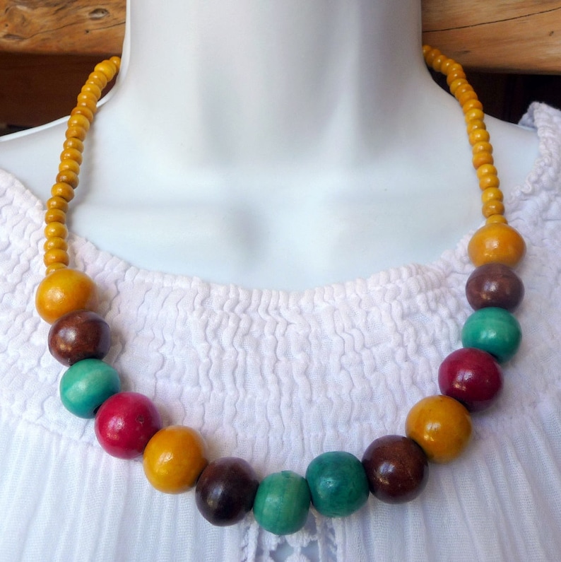 Collier Ethnique en BOIS d/'Indonésie Multicolore Wood