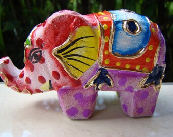 Vintage wooden elephant figurine painted hand painted wooden elephant
