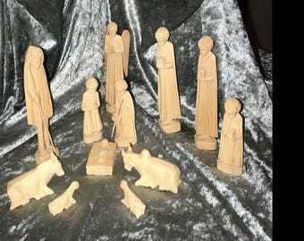 Nativity scene wood 12 santons Nativity Scene Christmas crib