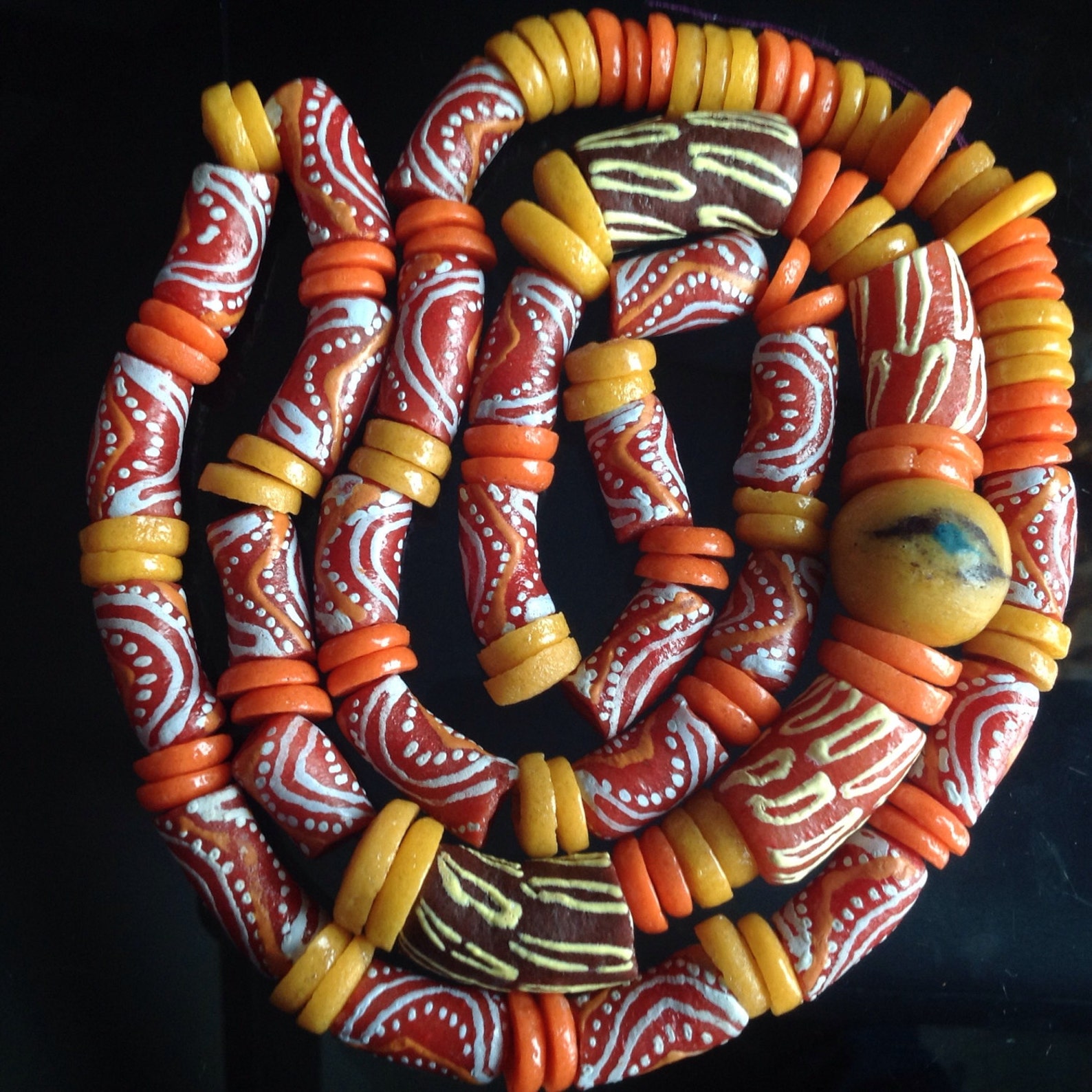 Ghana Krobo Beads Cultural Beads Orange/yellow Beads Mixed Etsy