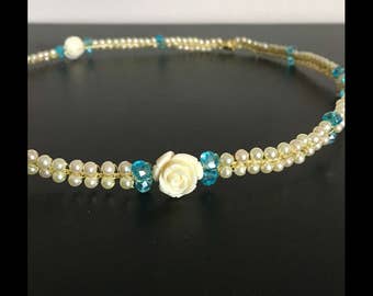 Great Gatsby Flapper Crown. Pearl and Blue.