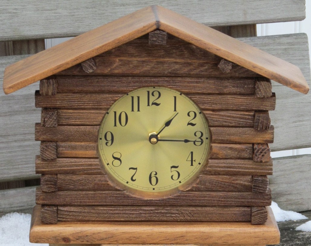 Small Wall Clock Rustic Log Cabin Clock Primitive Log Cabin Etsy