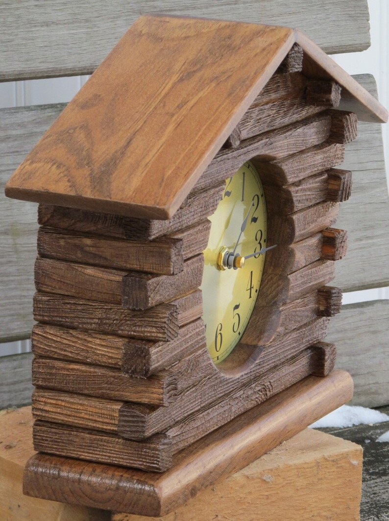 Small Wall Clock Rustic Log Cabin Clock Primitive Log Cabin Etsy