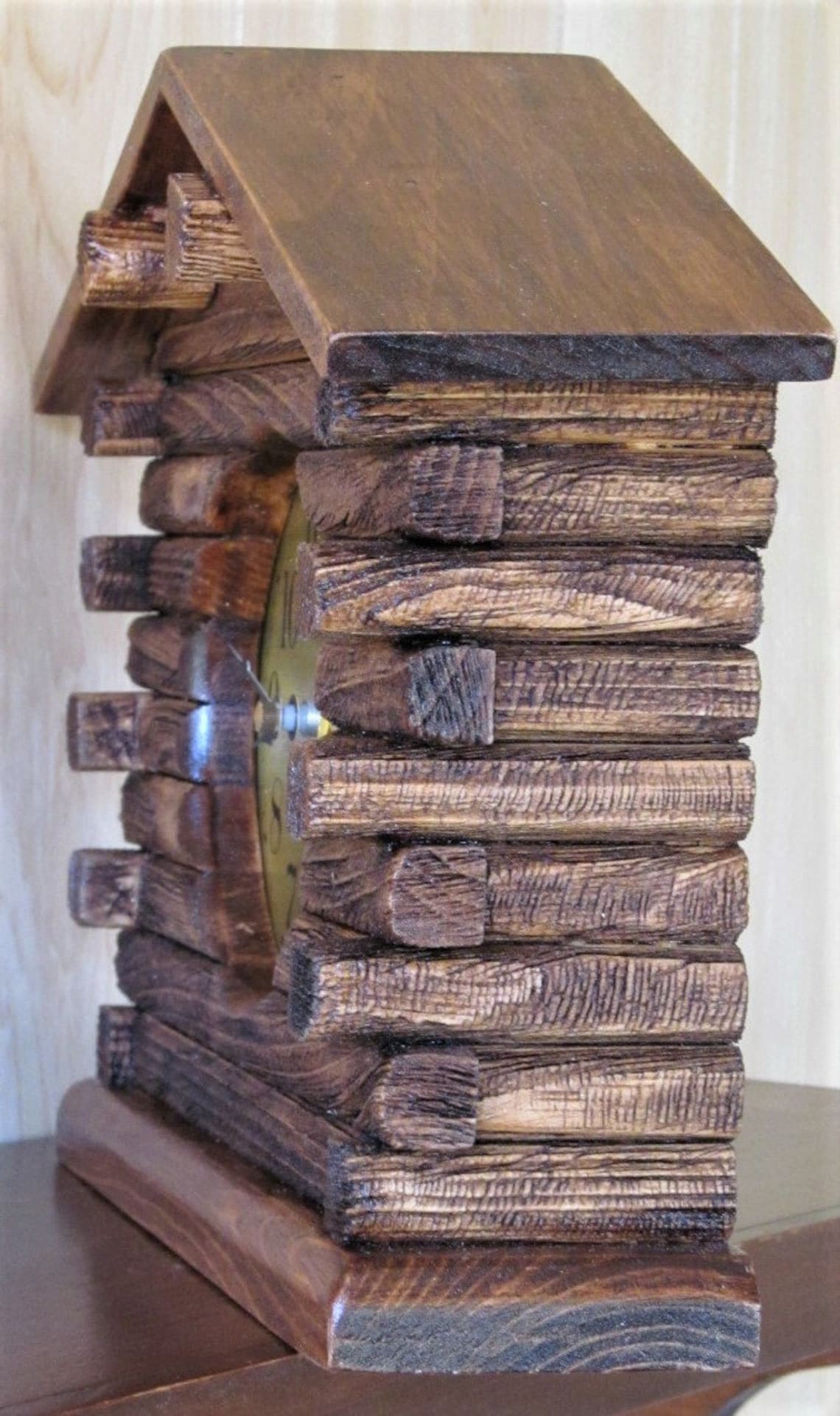 Small Wall Clock Rustic Log Cabin Clock Primitive Log Cabin Etsy