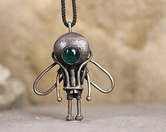 Weird butterfly | strange Insect Insectoid fly Alien pendant Cyberpunk Geek necklace Steampunk creature Fantastic gift Space jewelry UFO
