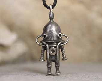 Little Robot pendant Weird thing space gift for men child necklace steampunk necklace future people cyberpunk invader burning man ufo moon