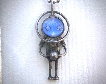 Space creature Alien pendant Dieselpunk Cyberpunk necklace Industrial Fantastic gift Steampunk art area 51 galaxy humanoid for gamer space