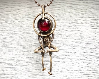 Tiny cute astronaut Cyberpunk Alternative Geek Necklace Biomechanical art buddha namaste Space pendants Bioshock Burning man lotus position