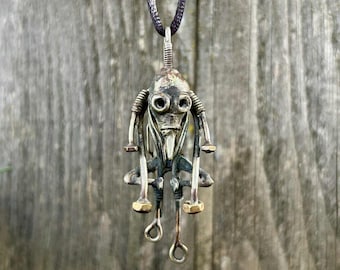 Space pilot Little kind robot pendant Industrial jewelry necklace neo steampunk future people cyberpunk space invader whimsical victorian