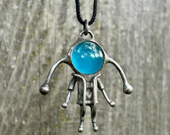 Tiny spaceman alien pendant Gift for scientist artisan romantic charm Robot necklace Sci-Fi space star moon planet Earth atompunk raypunk