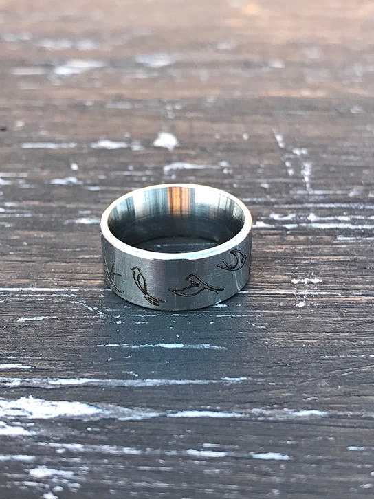 Swallows laser engraved stainless steel unique stylish ring | Etsy