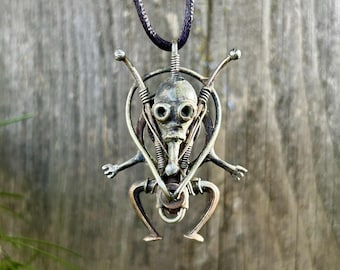 Space pilot Little kind robot pendant Industrial jewelry necklace neo steampunk future people cyberpunk space invader whimsical victorian