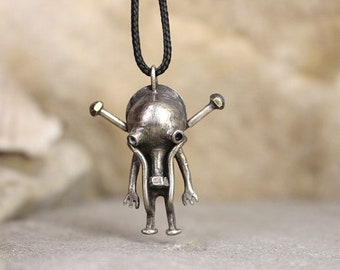 Real robot Cyberpunk stranger alien Ufo gift Post apocalyptic jewerly Artisan pendant Steampunk necklace area51 Little people galaxy area 51