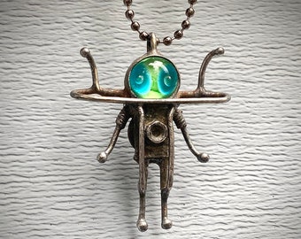 Moonwalker pendant Alien accessories for scientist Robot fan gift Modern art jewelry Bioshock Biomechanical Cyberpunk Dieselpunk Sci-Fi NASA