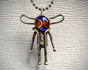 Space creature Alien pendant Dieselpunk Cyberpunk necklace Industrial Fantastic gift Steampunk art area 51 galaxy humanoid for gamer space