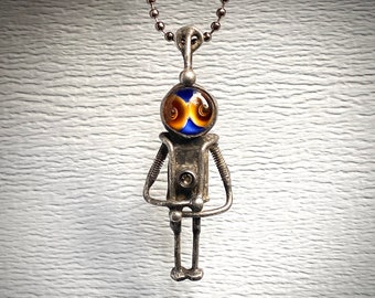 Space invader Tiny cute astronaut necklace funny Spaceman Gift for scientist pendant Star Alien Robot jewelry NASA space moon galaxy earth