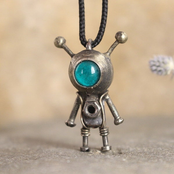 Alien necklace Paranormal jewelry Ufo  Robot pendant I want to believe Gift for scientist  Spaceman another galaxy humanoid bioshock
