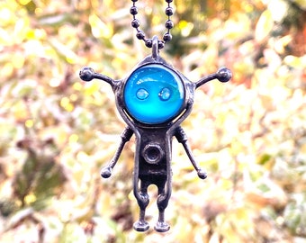 Space dude creature Alien Robot pendant Spaceman Cyberpunk necklace Industrial style Fantastic gift jewelry Star Buddha namaste  astronaut