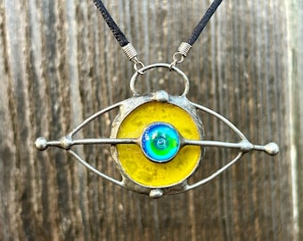 Big eye pilot Little kind robot pendant Industrial jewelry necklace neo steampunk future people cyberpunk space invader whimsical victorian
