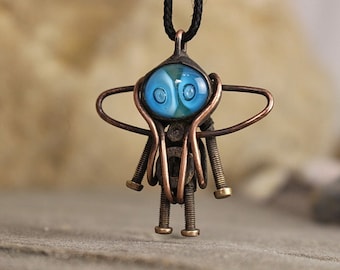 Moonwalker pendant Alien accessories for scientist Robot fan gift Modern art jewelry Bioshock Biomechanical Cyberpunk Dieselpunk Sci-Fi NASA