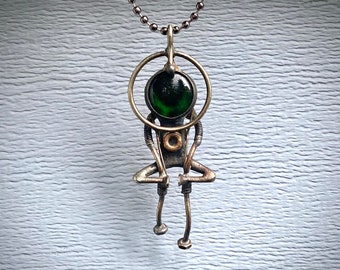 Little kind alien pendant Industrial jewelry necklace steampunk future people cyberpunk space invader whimsical weird strange universe ufo