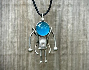 Little kind alien pendant Industrial jewelry necklace steampunk future people cyberpunk space invader whimsical weird strange universe ufo