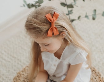 Orange hair bow, Summer hair clips, Cotton hair bow with alligator clip, Birthday gift for girls, Boho bows, Little girl clip