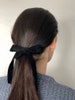 Black velvet long tail hair bow, Velvet hair tie bow, Ribbon bow, Ponytail hair bow, Velvet bow with clips, Ladies hair bow 