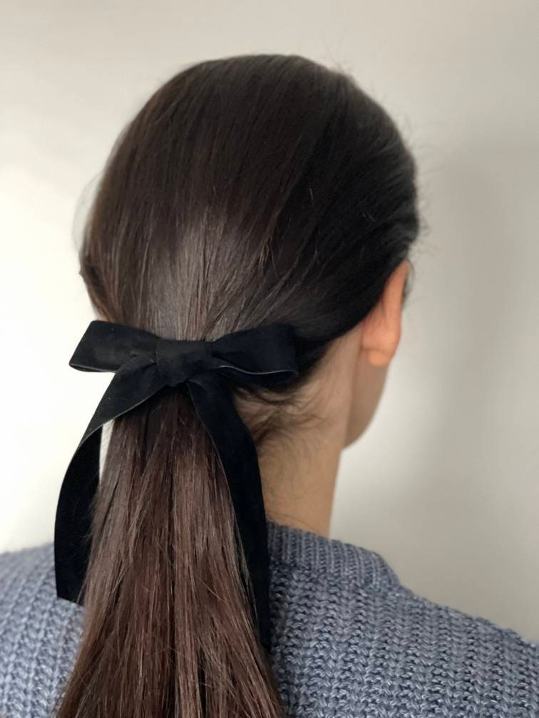 Buy Black Velvet Long Tail Hair Bow Velvet Hair Tie Bow Ribbon Online in  India 