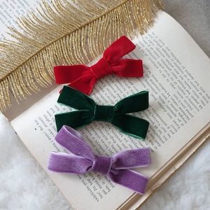 Velvet hair bow, Girls hair bows, Holiday hair bows, Boho bows, Minimalist bow, Red hair clip, Pigtail hair bows, Toddler hair clips