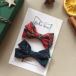 Grampos de cabelo xadrez vermelho, Laços de cabelo xadrez, Laços de cabelo para meninas, Presente de aniversário, Conjunto de 2, Presente de aniversário para meninas
