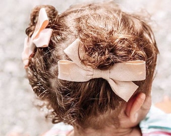 Neutral colors hair bows for girl, Boho summer bows, Pigtail bow set,  Simple hair clip, Toddler hair bow, Neutral baby gift, Back to school