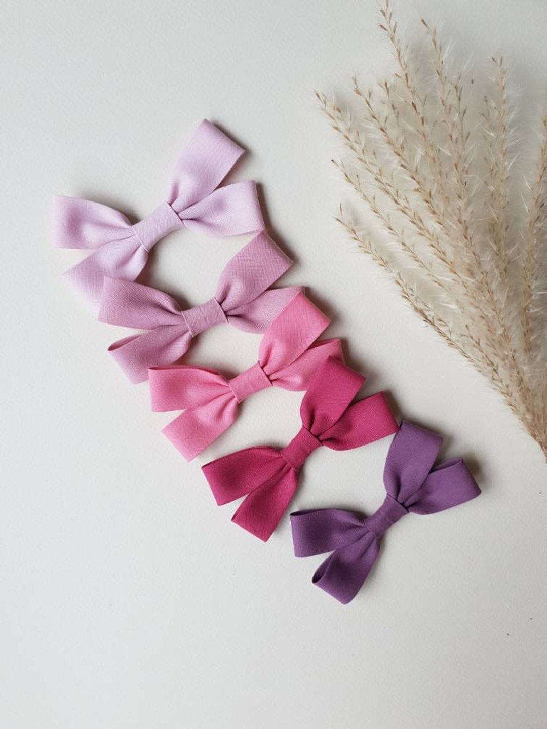 Pink Hair Bows, Little Girls Clips, Rose Hair Clip, Pigtail Bows, Handmade Hair Clip for Toddler
