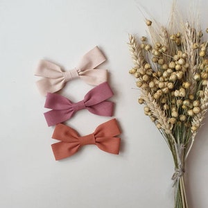 Toddler hair bows, Neutral bow, Rose hair clip, Boho bow, Pigtail bows, Little girl bow, Pastel hair clip