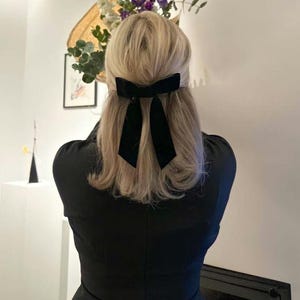 A Touch of Grace – Black Velvet Bow Barrette | Handmade Hair Accessory for Any Occasion